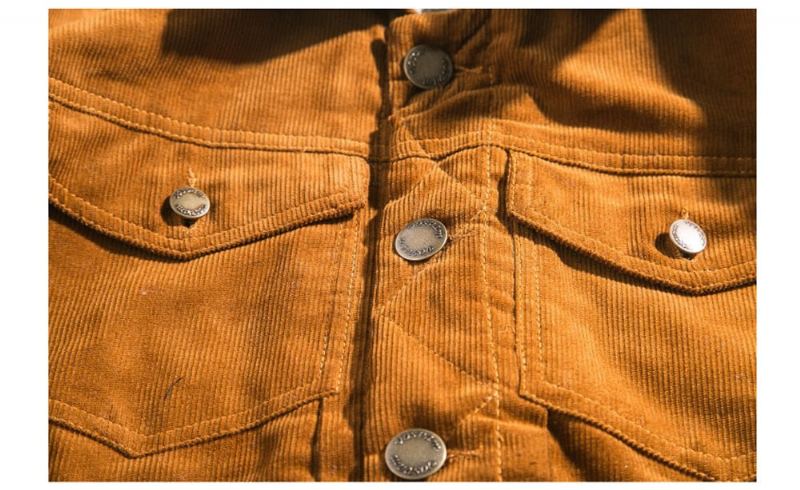 Veste D'hiver En Denim Pour Hommes Polaire Chaude En Velours Côtelé Coupe-vent À Col Montant Décontractée Bomber - Kaki