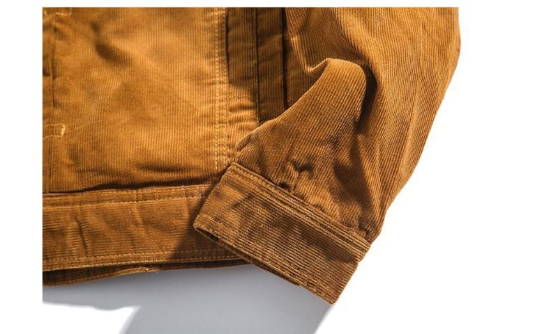 Veste D'hiver En Denim Pour Hommes Polaire Chaude En Velours Côtelé Coupe-vent À Col Montant Décontractée Bomber - Kaki