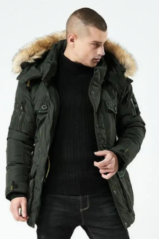 Veste D'hiver Hommes Col Montant Homme Parka Solide Vestes Épaisses Et Manteau Long Parkas