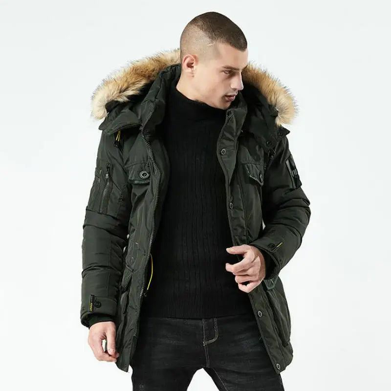 Veste D'hiver Hommes Col Montant Homme Parka Solide Vestes Épaisses Et Manteau Long Parkas - Noir