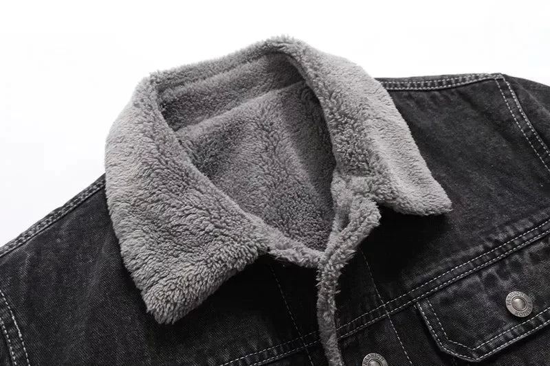 Veste D'hiver Pour Hommes En Jean Épaissie Chaude Rembourrée En Coton Doudoune - Noir