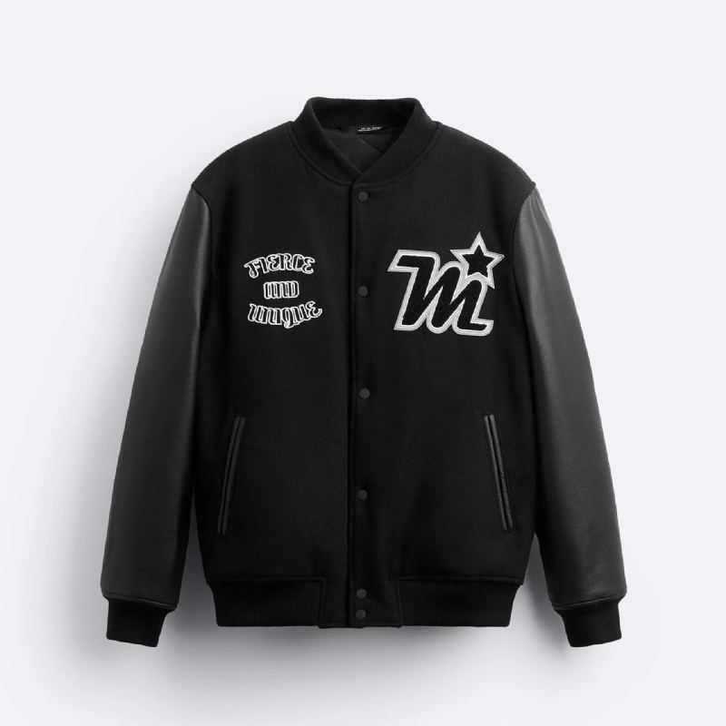 Veste D'hiver Pour Hommes Maillot De Baseball Brodé Vintage Décontracté Élégant Bouton-pression Streetwear Bomber - Noir