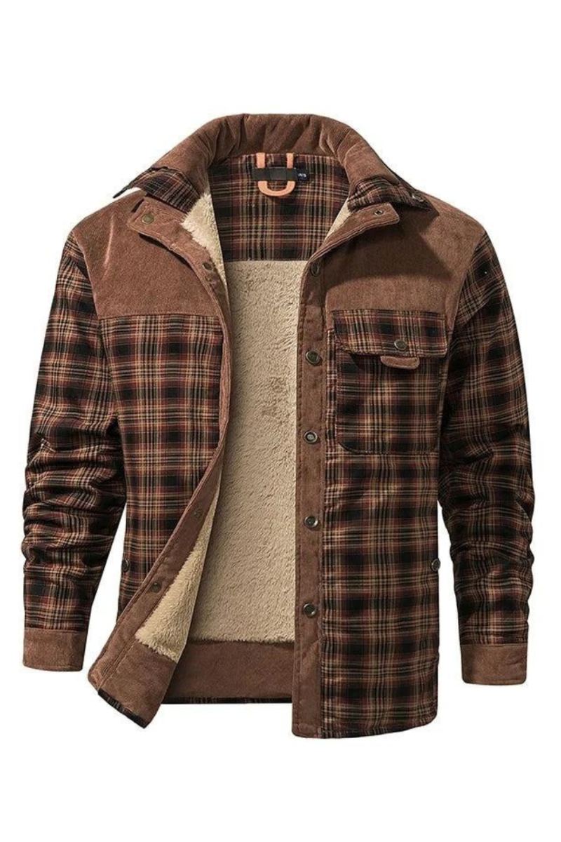 Veste D'hiver Hommes Polaire Épais Chaud Coton À Carreaux Automne Manteau Décontracté Doublure Chaude Homme