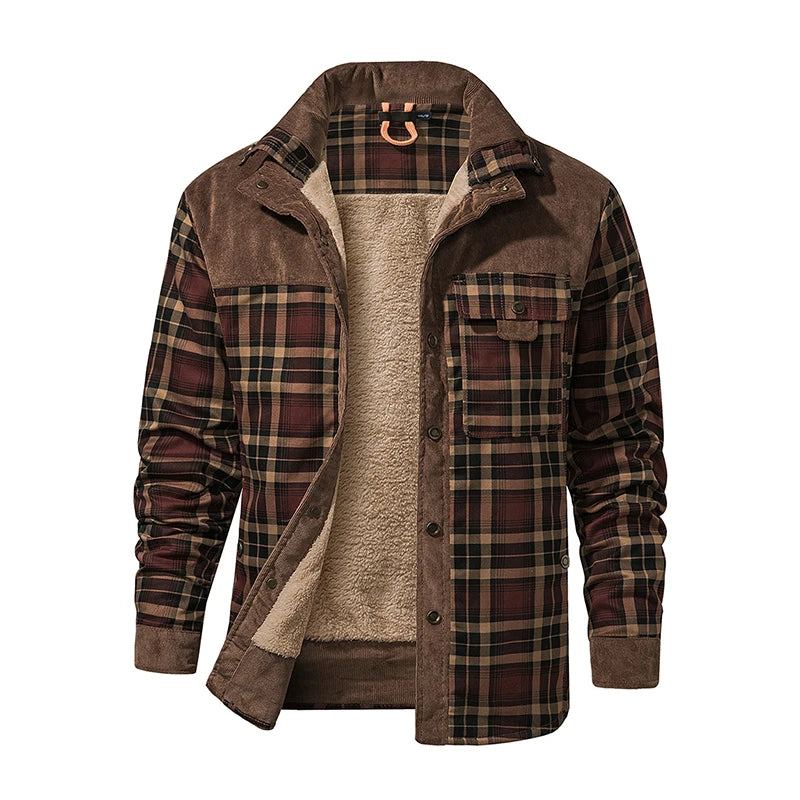 Veste D'hiver Hommes Polaire Épais Chaud Coton À Carreaux Automne Manteau Décontracté Doublure Chaude Homme - Café