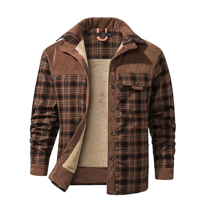 Veste D'hiver Hommes Polaire Épais Chaud Coton À Carreaux Automne Manteau Décontracté Doublure Chaude Homme - Café