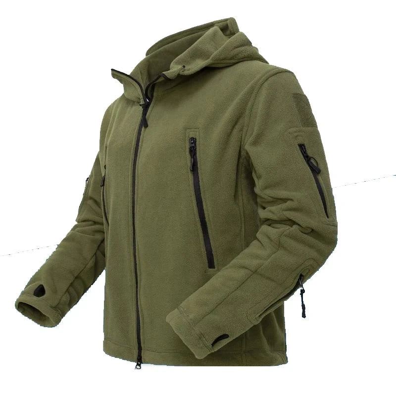 Veste D'hiver Hommes Polaire Manteau Vêtement D'extérieur Pour Homme Chaud Fermeture Éclair Décontracté Vêtements À Capuche Manteaux - Kaki