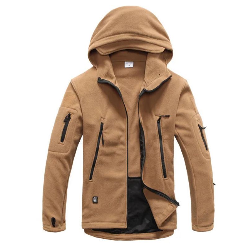 Veste D'hiver Hommes Polaire Manteau Vêtement D'extérieur Pour Homme Chaud Fermeture Éclair Décontracté Vêtements À Capuche Manteaux - Kaki