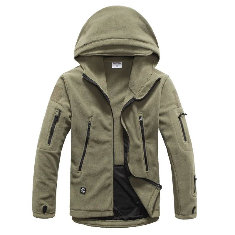 Veste D'hiver Hommes Polaire Manteau Vêtement D'extérieur Pour Homme Chaud Fermeture Éclair Décontracté Vêtements À Capuche Manteaux - Kaki