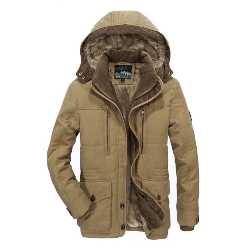 Veste D'hiver Hommes Vêtements D'extérieur Coupe-vent Militaire Fourrure Peluche Épaissir Polaire - Café