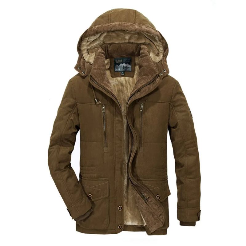 Veste D'hiver Hommes Vêtements D'extérieur Coupe-vent Militaire Fourrure Peluche Épaissir Polaire - Café