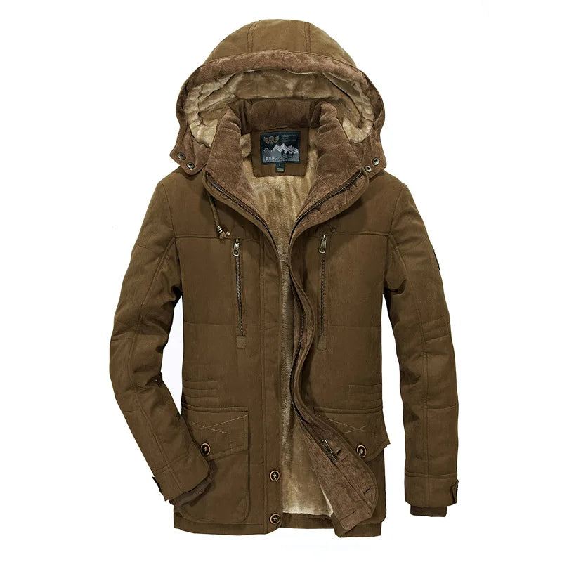 Veste D'hiver Hommes Vêtements D'extérieur Coupe-vent Militaire Fourrure Peluche Épaissir Polaire - Café