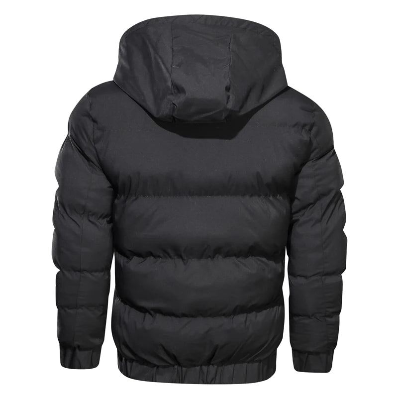 Veste D'hiver Parkas Hommes Solide À Capuche Fermeture Éclair Épaissir Manteaux Chauds Imperméable Vestes Et - Noir