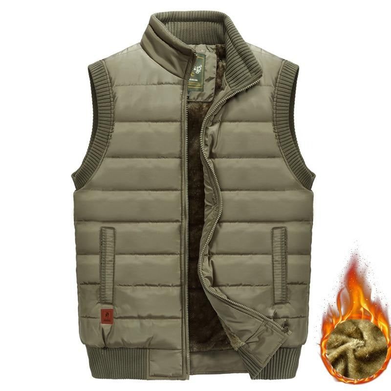 Veste D'hiver Sans Manches Pour Homme Manteau Chaud En Polaire Col Montant Gilet Épais De L'armée Vêtements - Noir