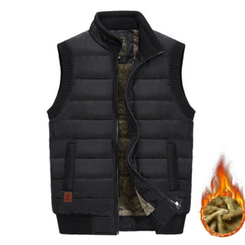 Veste D'hiver Sans Manches Pour Homme Manteau Chaud En Polaire Col Montant Gilet Épais De L'armée Vêtements - Noir