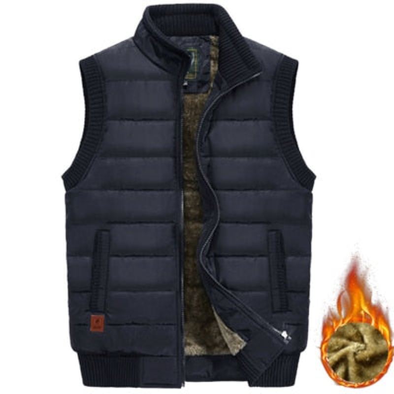 Veste D'hiver Sans Manches Pour Homme Manteau Chaud En Polaire Col Montant Gilet Épais De L'armée Vêtements - Noir