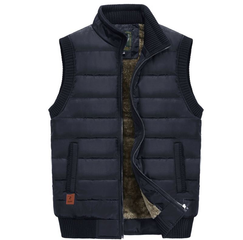 Veste D'hiver Sans Manches Pour Homme Manteau Chaud En Polaire Col Montant Gilet Épais De L'armée Vêtements - Noir