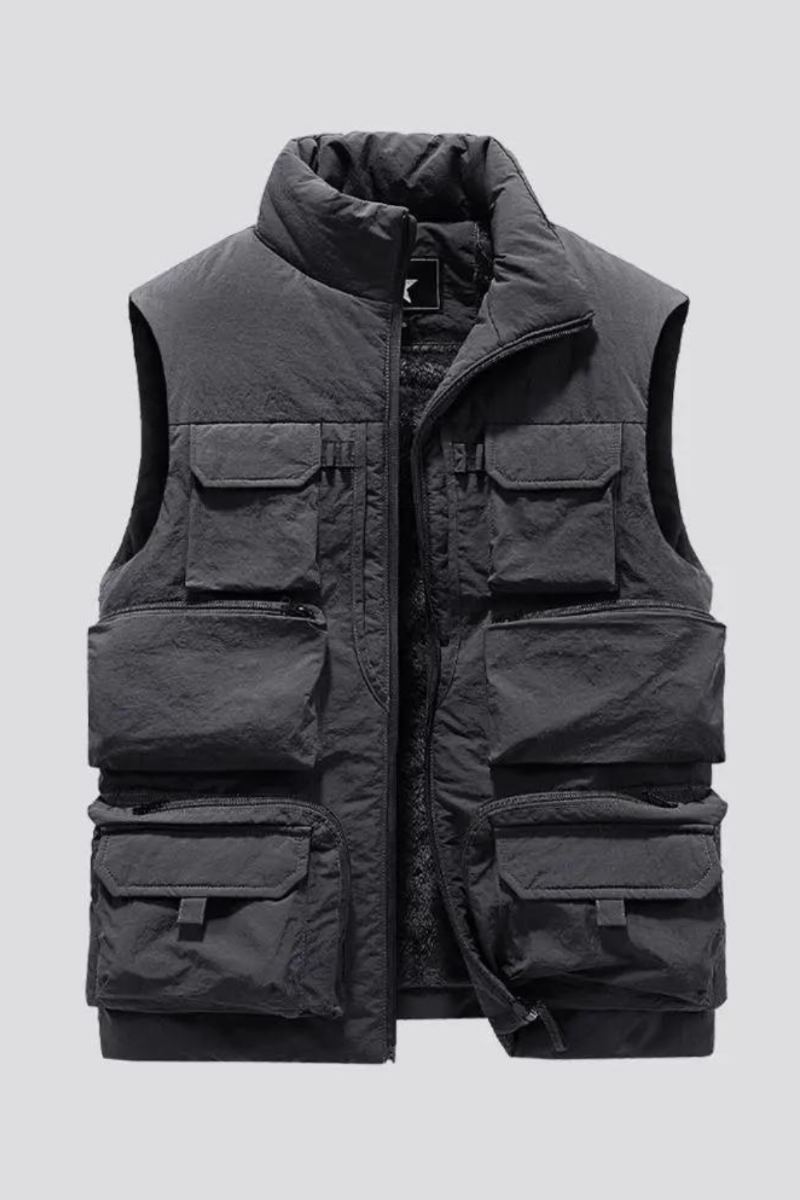 Veste D'hiver Sans Manches Pour Hommes Gilet Épais Et Chaud En Polaire Vêtements De Travail Cargo Coupe-vent À La Mode Manteau À Nombreuses Poches