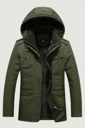 Veste D'hiver Surdimensionnée Pour Homme Parka À Capuche Multi-poches Polaire Épaisse Vêtements Hommes