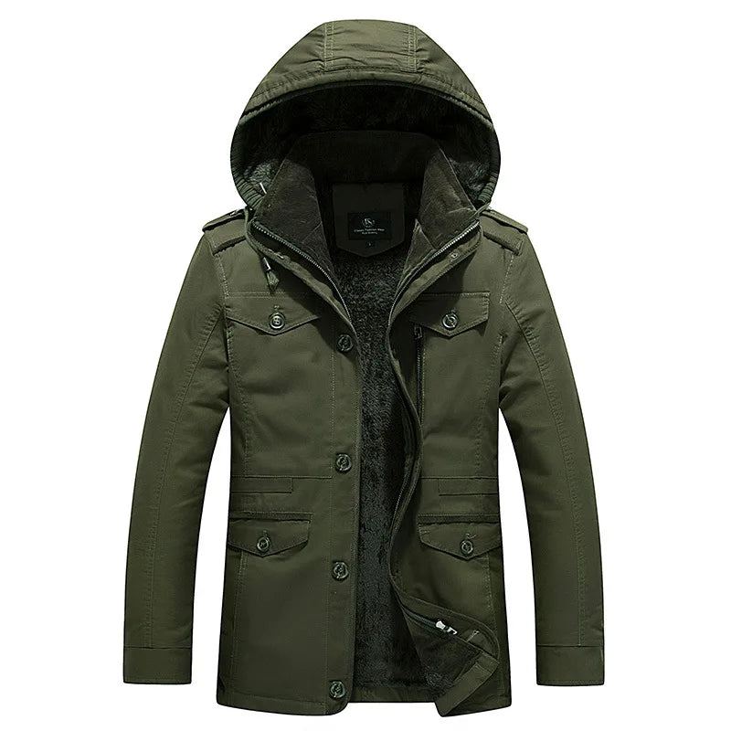 Veste D'hiver Surdimensionnée Pour Homme Parka À Capuche Multi-poches Polaire Épaisse Vêtements Hommes - Noir