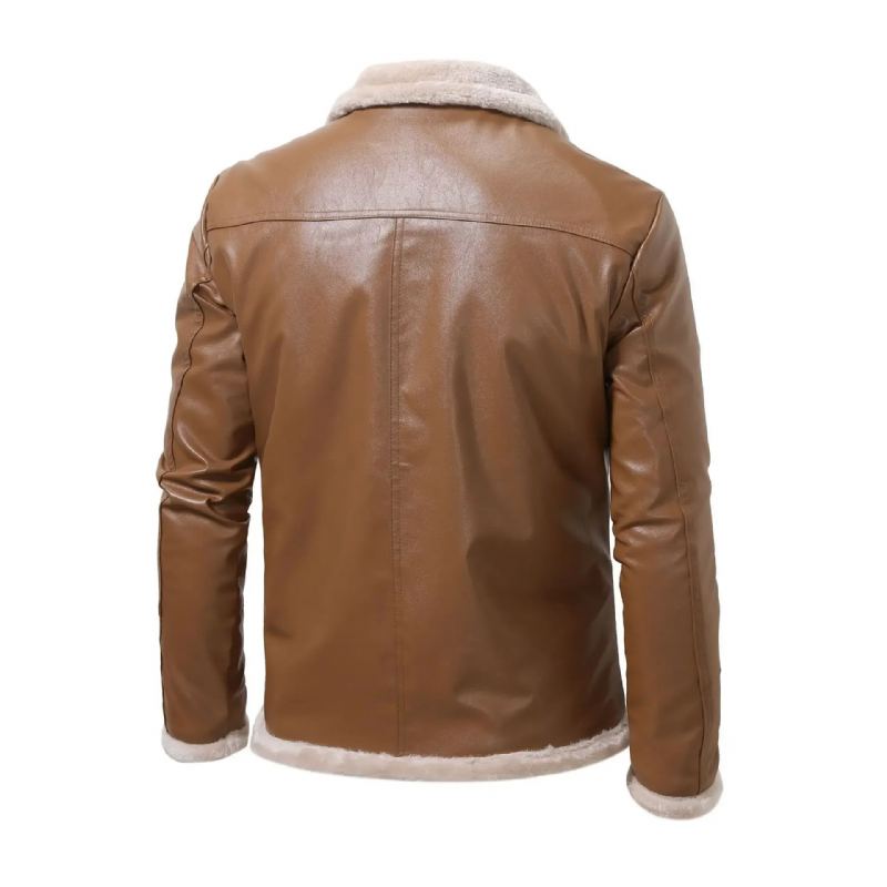 Veste Homme Fausse Fourrure Manteaux Cuir Vintage Hommes Moto Biker - Kaki