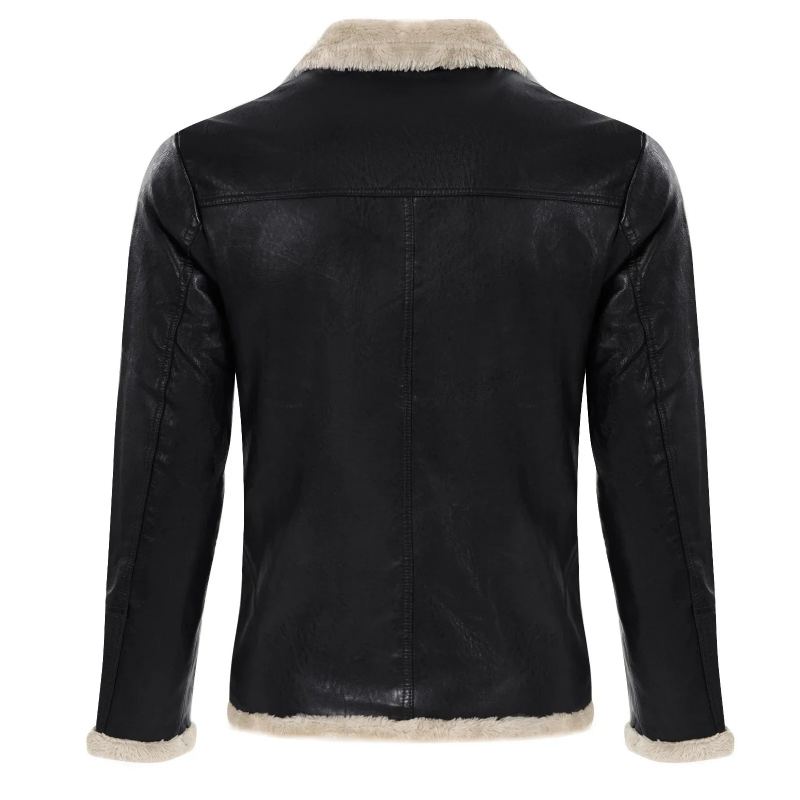 Veste Homme Fausse Fourrure Manteaux Cuir Vintage Hommes Moto Biker - Kaki