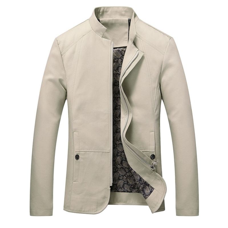 Veste Homme Printemps Automne Coupe-vent Manteaux Décontracté Solide Vêtement D'extérieur Pour Vêtements - Beige