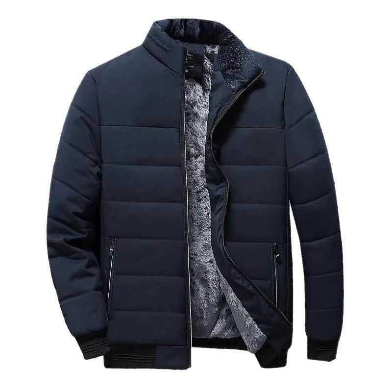 Veste Hommes Épais Polaire Parkas Fermeture Éclair Chaud Vêtements D'extérieur Mince Vestes Décontractée Hiver Coupe-vent Manteaux - Noir