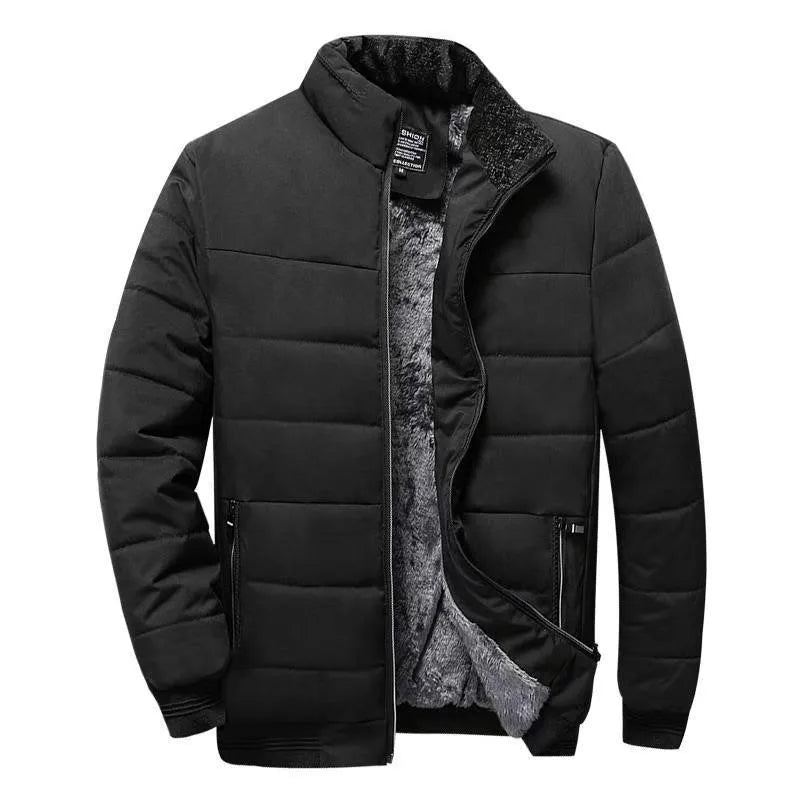 Veste Hommes Épais Polaire Parkas Fermeture Éclair Chaud Vêtements D'extérieur Mince Vestes Décontractée Hiver Coupe-vent Manteaux - Noir