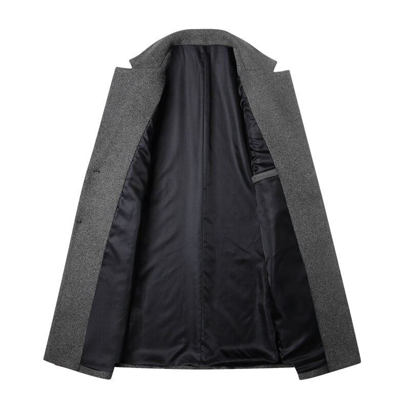 Veste Hommes Manteaux De Laine Printemps Automne Décontracté Coupe-vent Pardessus Simple Boutonnage Long Trench Manteau - Noir