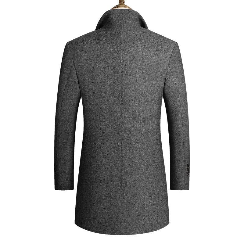 Veste Hommes Manteaux De Laine Printemps Automne Décontracté Coupe-vent Pardessus Simple Boutonnage Long Trench Manteau - Noir