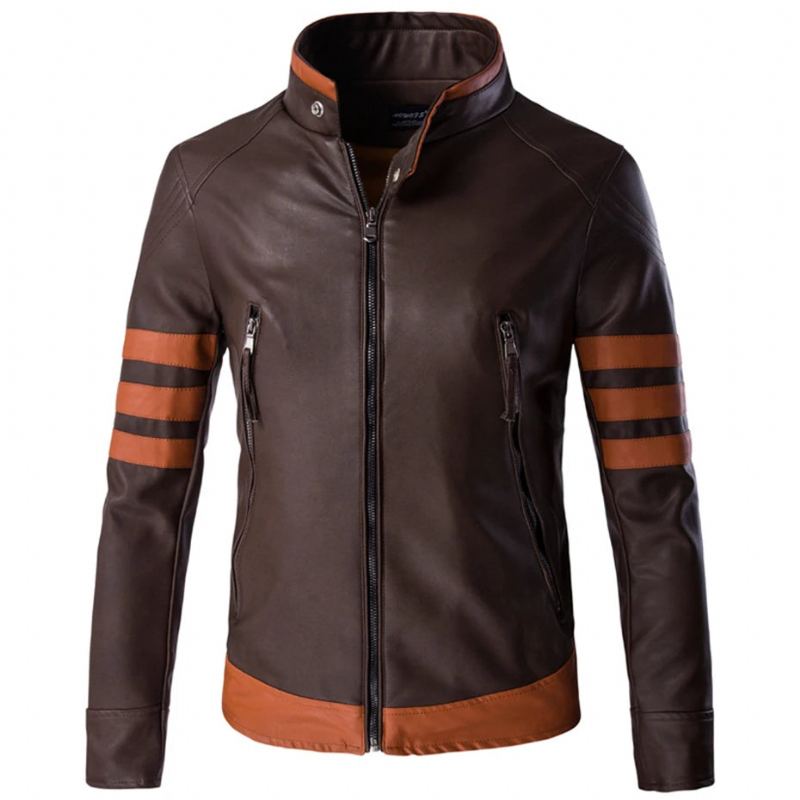 Veste Hommes Moto Biker Manteau Mâle Casual En Simili Cuir Vêtement D'extérieur Pour Homme - Brun