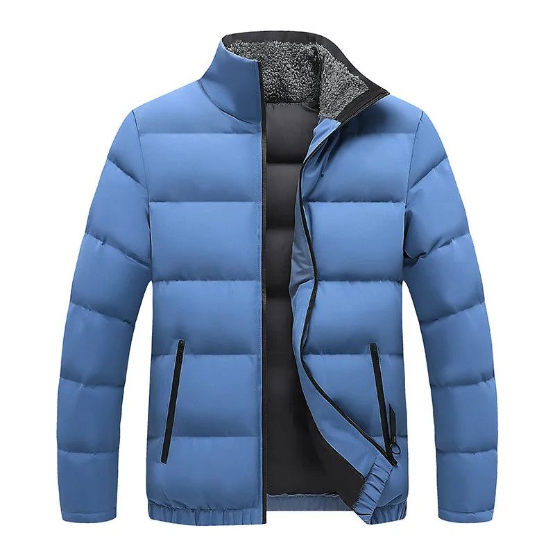 Veste Hommes Parkas Hiver Épais Manteau Décontracté Solide Mâle Col Montant Matelassée - Bleu