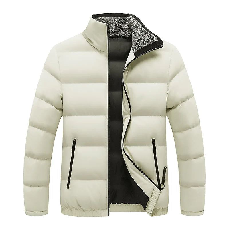 Veste Hommes Parkas Hiver Épais Manteau Décontracté Solide Mâle Col Montant Matelassée - Bleu