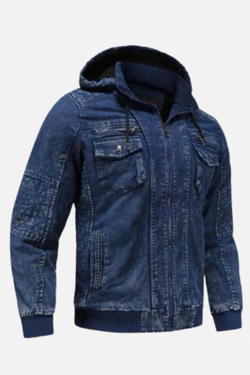 Veste En Jean D'hiver Plus Velours Chaud Solide Épais Décontractée Hommes Coton En Manteau À Capuche