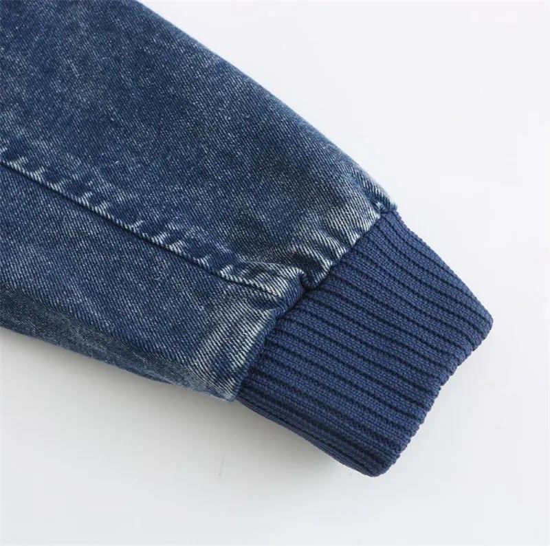 Veste En Jean D'hiver Plus Velours Chaud Solide Épais Décontractée Hommes Coton En Manteau À Capuche - Bleu