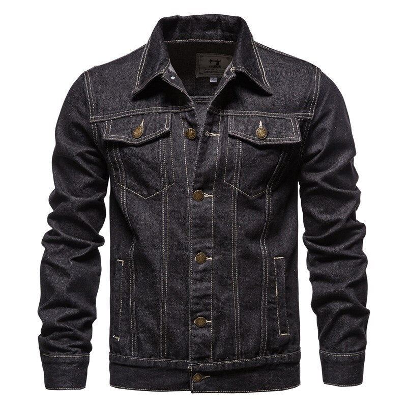 Veste En Jean Pour Hommes Coupe Cintrée Streetwear Hip Hop Punk Manteau Bleu En Coton Haute Qualité Cowboy Vêtements D'extérieur Printemps Automne - Noir