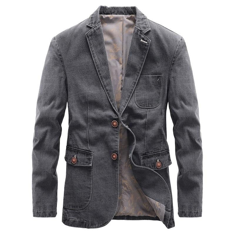 Veste En Jean Pour Hommes En Denim Fine Et Tendance Vêtements D'extérieur Coupe-vent Décontracté Manteaux De Cowboy Automne - Noir