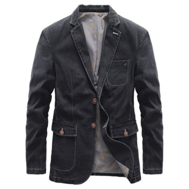 Veste En Jean Pour Hommes En Denim Fine Et Tendance Vêtements D'extérieur Coupe-vent Décontracté Manteaux De Cowboy Automne - Noir