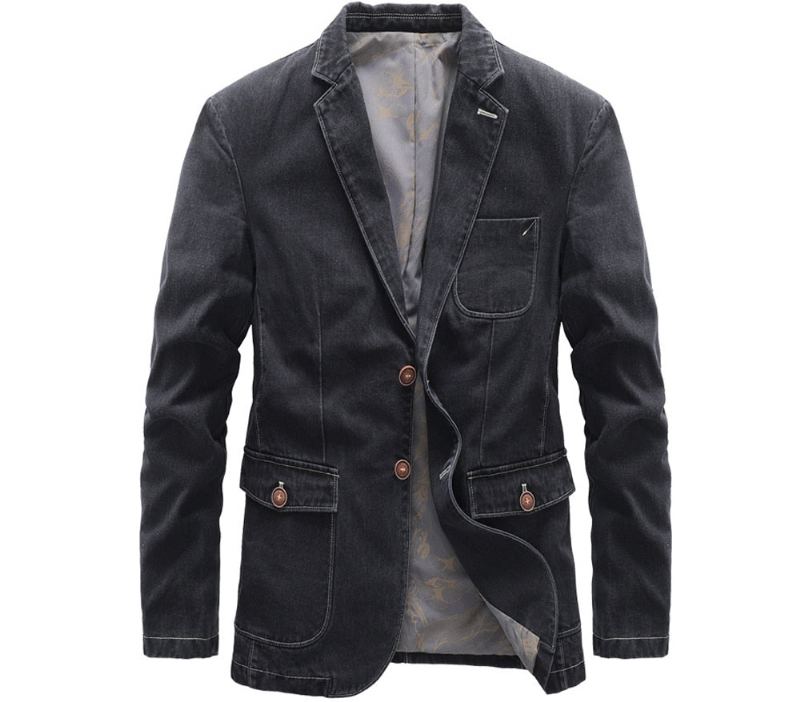 Veste En Jean Pour Hommes En Denim Fine Et Tendance Vêtements D'extérieur Coupe-vent Décontracté Manteaux De Cowboy Automne - Noir