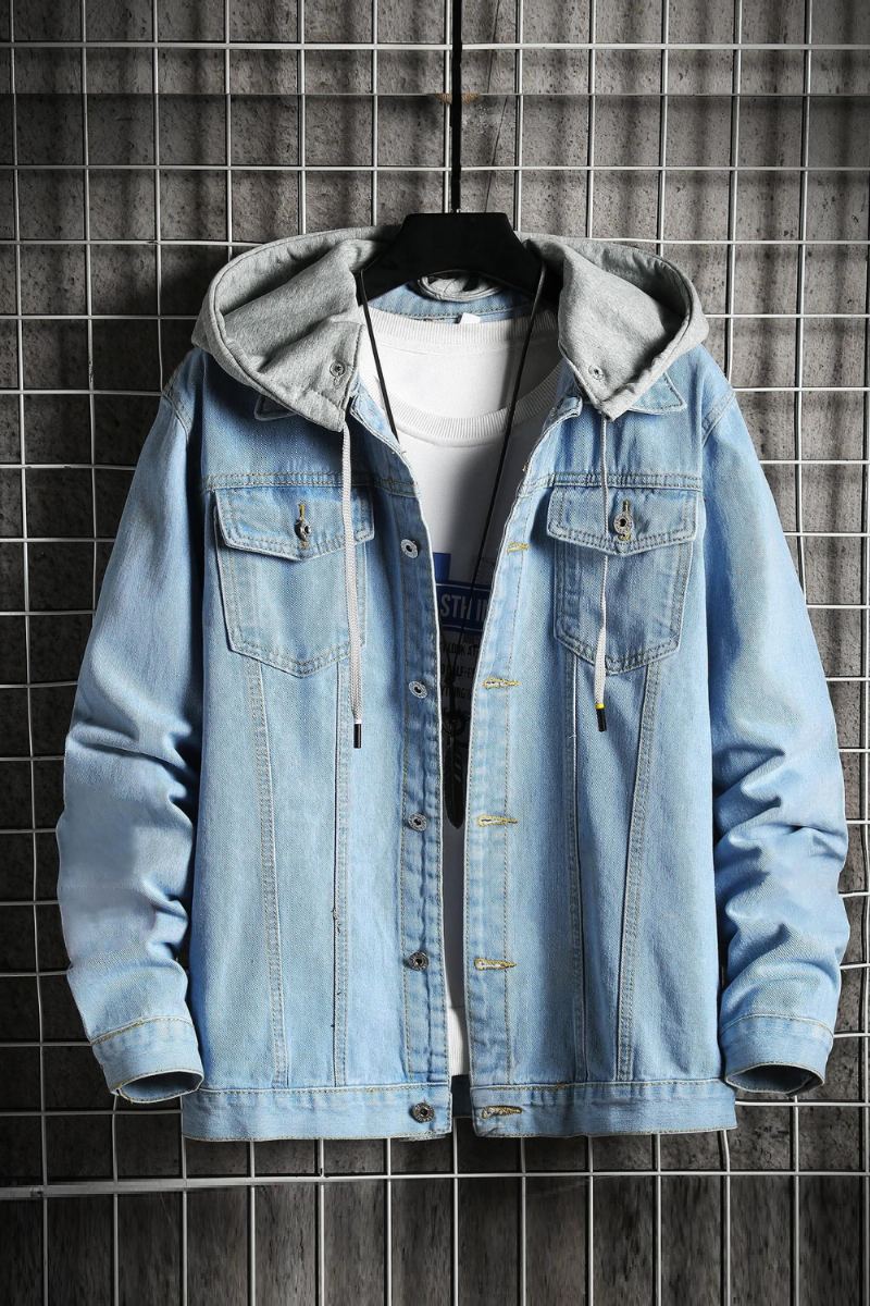 Veste En Jean Pour Hommes Ins Coupe Ample Vintage Lavé À Capuche En Style De Rue Vestes Avec