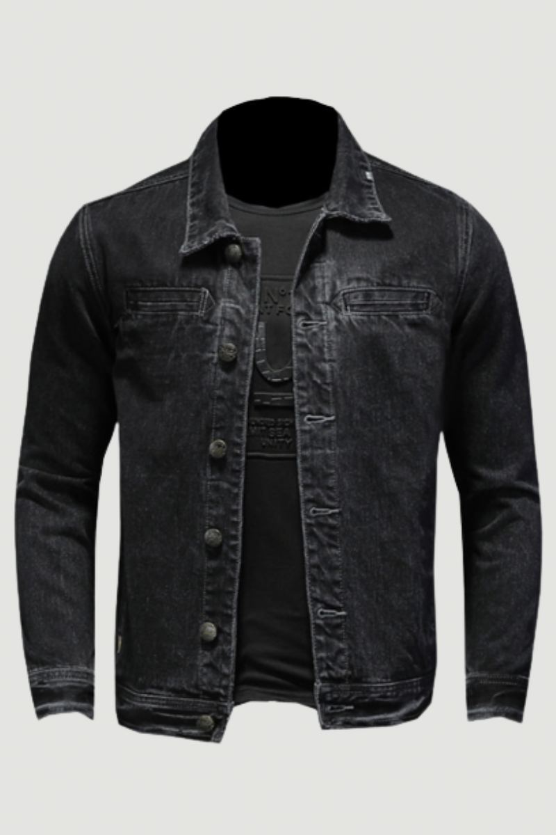 Veste En Jean Pour Hommes Manteau En Denim Bombardier D'automne Moto Simple Décontracté Revers Manches Longues Slim Noir Vêtements De Cowboy