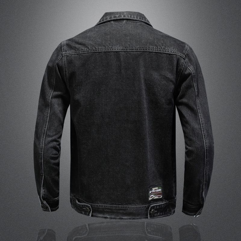 Veste En Jean Pour Hommes Manteau En Denim Bombardier D'automne Moto Simple Décontracté Revers Manches Longues Slim Noir Vêtements De Cowboy - Noir