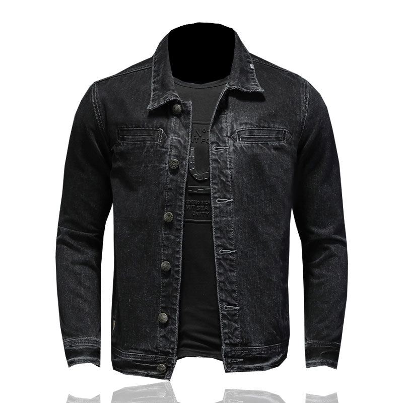 Veste En Jean Pour Hommes Manteau En Denim Bombardier D'automne Moto Simple Décontracté Revers Manches Longues Slim Noir Vêtements De Cowboy - Noir