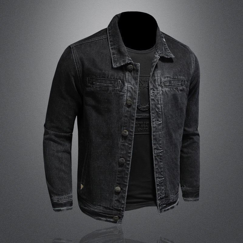 Veste En Jean Pour Hommes Manteau En Denim Bombardier D'automne Moto Simple Décontracté Revers Manches Longues Slim Noir Vêtements De Cowboy - Noir