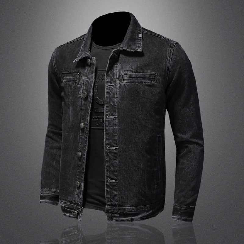 Veste En Jean Pour Hommes Manteau En Denim Bombardier D'automne Moto Simple Décontracté Revers Manches Longues Slim Noir Vêtements De Cowboy - Noir