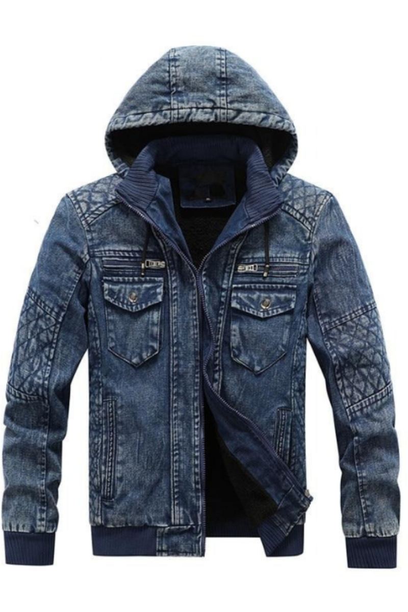 Veste En Jean Pour Hommes Tendance Sweat À Capuche Décontracté Polaire Chaud Coupe-vent Manteaux De Cowboy Vêtements