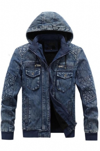 Veste En Jean Pour Hommes Tendance Sweat À Capuche Décontracté Polaire Chaud Coupe-vent Manteaux De Cowboy Vêtements