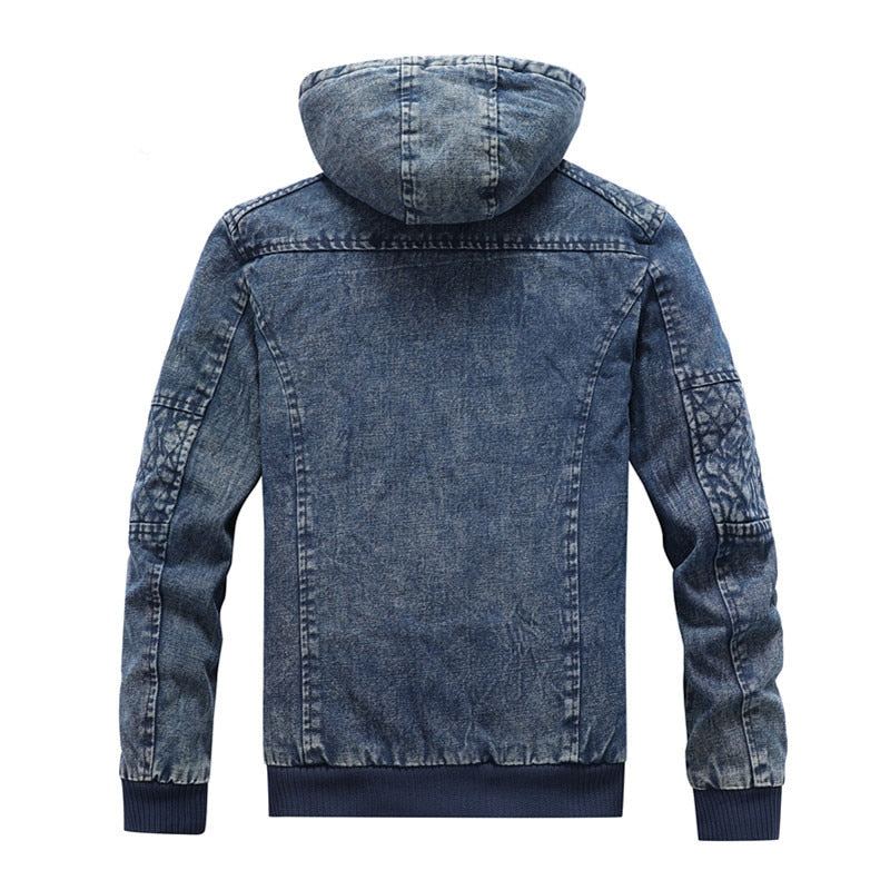 Veste En Jean Pour Hommes Tendance Sweat À Capuche Décontracté Polaire Chaud Coupe-vent Manteaux De Cowboy Vêtements - Un Jean Bleu