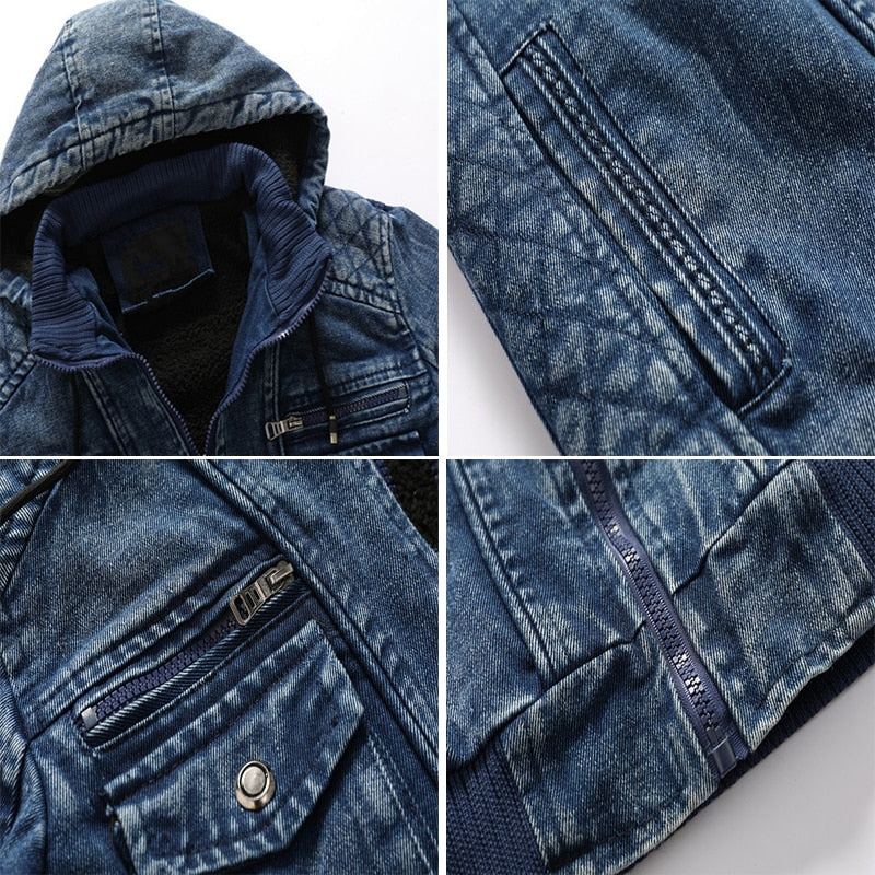 Veste En Jean Pour Hommes Tendance Sweat À Capuche Décontracté Polaire Chaud Coupe-vent Manteaux De Cowboy Vêtements - Un Jean Bleu