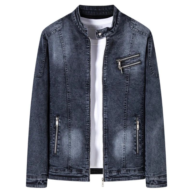 Veste En Jean Hommes Vestes En Coupe Ajustée Coton Vêtements D'extérieur Manteau Printemps Automne - Noir